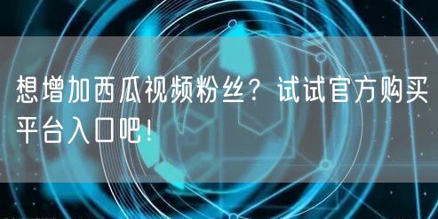 想增加西瓜视频粉丝？试试官方购买平台入口吧！
