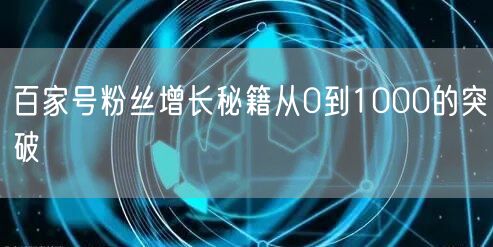 百家号粉丝增长秘籍从0到1000的突破