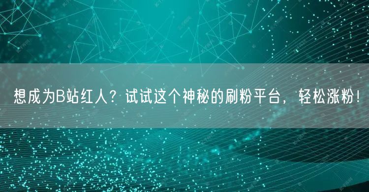想成为B站红人？试试这个神秘的刷粉平台，轻松涨粉！
